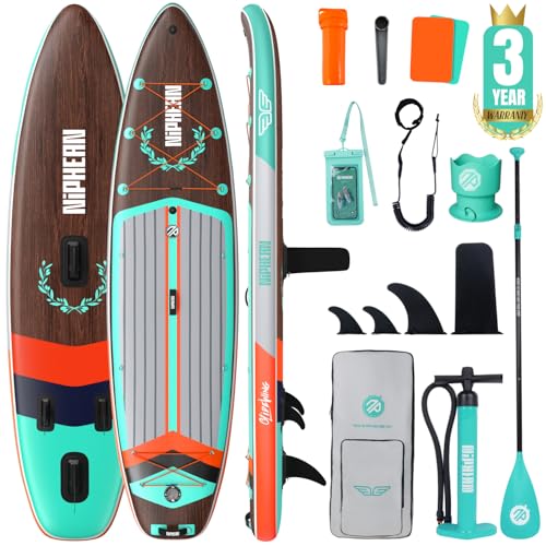 Niphean (Extra Large) Inflatable Paddle Board, SUP for 2+1 People/Family 500lbs Capacity Stand Up Paddle Board with SUP Accessories, StabilTrac Fin Non-Slip Paddleboard for Adults-Green