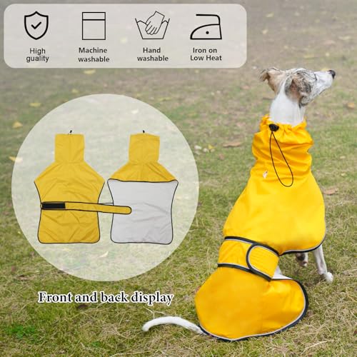 Geyecete Windhund Leicht Hundejacke Regenjacke, Hunderegenmantel Wasserdicht Verstellbar Windhundejacke Whippets Reflektierend Mantel Poncho fur Greyhounds, Lurcher und Whippets-Gelb-L