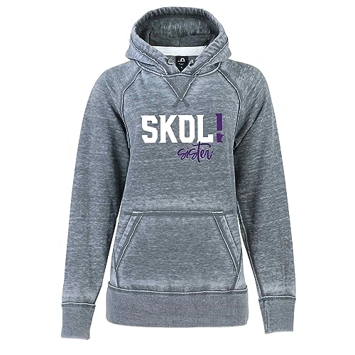 Womens Vikings SKOL SISTER Sweatshirt Hoodie Minnesota | Sparkly | Unisex Fit Burnout Shirt | Ultra Soft Lightweight Hooded Sweatshirt (XL, Light Hoodie/White Skol)