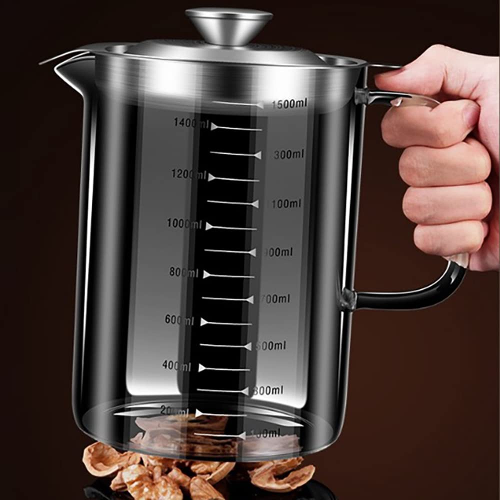 Vaso filtro olio in vetro trasparente con scala separatore di olio da cucina contenitore grasso bacon casa con filtro a rete A