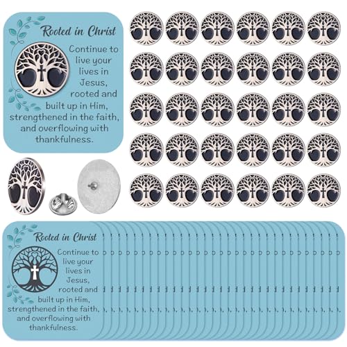 Quelay 30 Sets Rooted in Christ Pins on Card Bulk Religious Bible Verse Rooted in Christ Pins Gifts Christian Enamel Lapel Pin with Card for Man Women Church Gifts Sunday School Party Favor