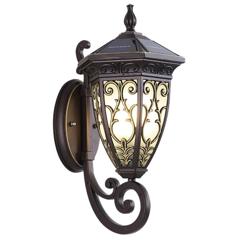OZBMA Outdoor Solar Wall Light Vintage Aluminum Glass Sconce LED Dimmable Lamp for Garden Villa Courtyard Corridor Porch Aisle Garage