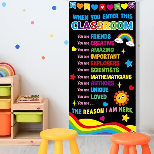 Wiooffen When You Enter This Classroom Door Cover Affirmation Station Empowerment Door Decor Motivational Hanging Banner Decor Back to School Front Door Porch Sign Classroom Welcome Photo Background