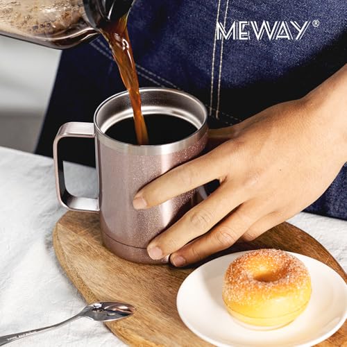 Image of MEWAY 12oz Mix Color Mug With Handle 8 Pack Bulk,Stainless Steel Insulated Travel Tumblers With Sliding Lid,Double Wall Vacuum Camping Coffee Cup for Hot & Cold Drinks Tea (Mix,Set of 8)