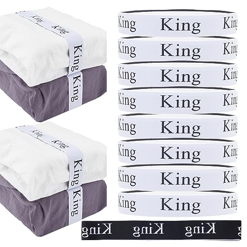 GORGECRAFT 8 Pieza Organizador de Sábanas Bandas Etiquetas de Lino Ropa de Cama Banda Guardián de Sábanas Organización del Armario Palabra King para King Queen Twin Juegos de Cama Dormitorio Negro