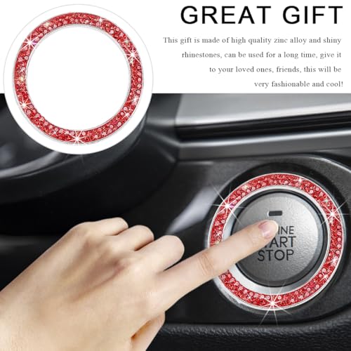 Image of Car Bling Crystal Rhinestone Engine Start Ring Decals, Sparkling Diamond Car Push Start Button Ignition Ring Sticker, Auto Key Ignition Knob Ring Decoration for Women Girls (Red)