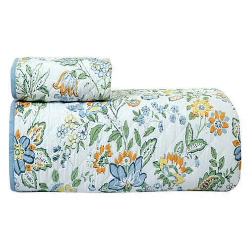 Image of ROYALE LINENS Twin Size 2 pc Quilt Set - Soft Lightweight 100% Microfiber Quilted Set - Printed Bedspread - Quilted Blanket Thin Comforter - Bedding Coverlets for All Seasons (Blue, 1 Quilt- 1 Sham)