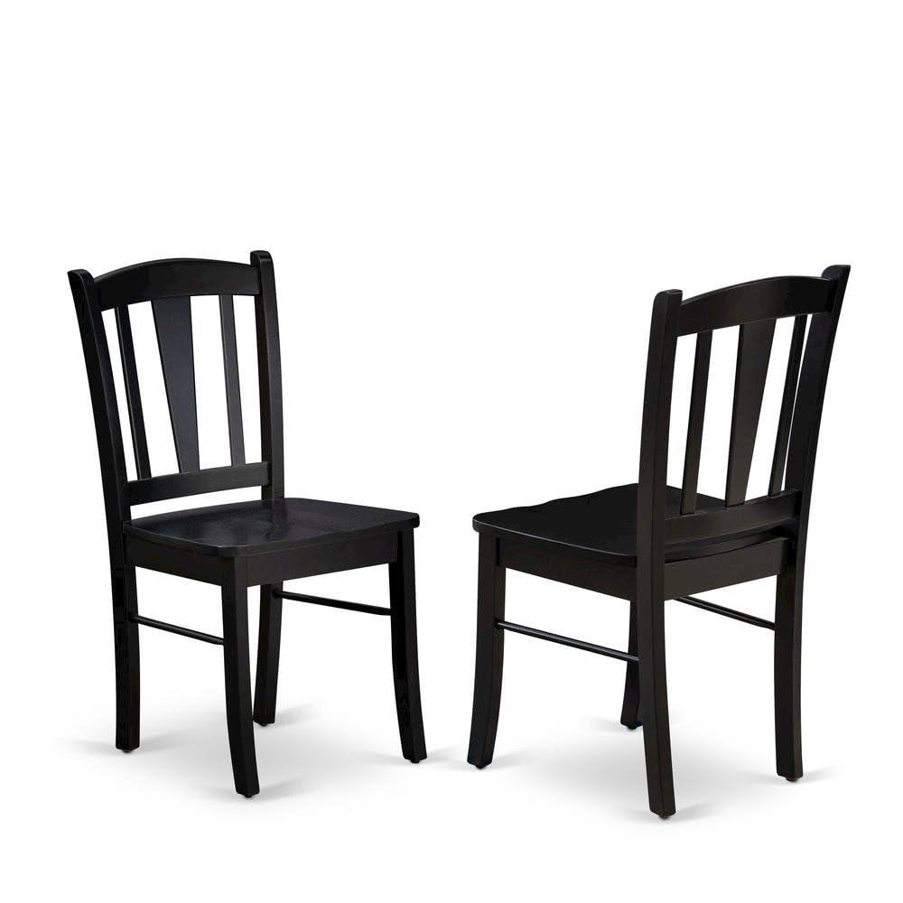 Wooden Dining Chairs with Wood Seat by Furnifact – Rubberwood, Black, Pack of 2
