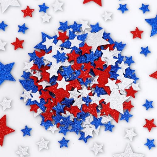 BEISHIDA 1020 PCS Glitter Foam Stickers Red Blue Silver Stars Shapes Self-Adhesive Sparkle Stickers for Kids Arts DIY Crafts Scrapbooking Envelopes Independence Day Party Supplies