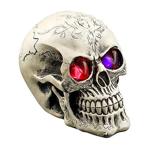 Halloween Ornaments Skull Model Up Props Skull Head,Resin Human Skeleton Head Bone,Night Light Skull Head Props Dress Up Glowing Skull Prop Decor,Halloween Party Decoration (B)