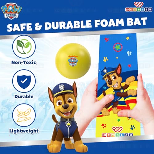 Image of Wembley Paw Patrol Bat Ball Set for Kids | Made from Premium EVA Foam | Lightweight Bat with Ball | Indoor & Outdoor Bat Ball for Kids 2+ Years | Birthday Gift for Kids (Paw Family)