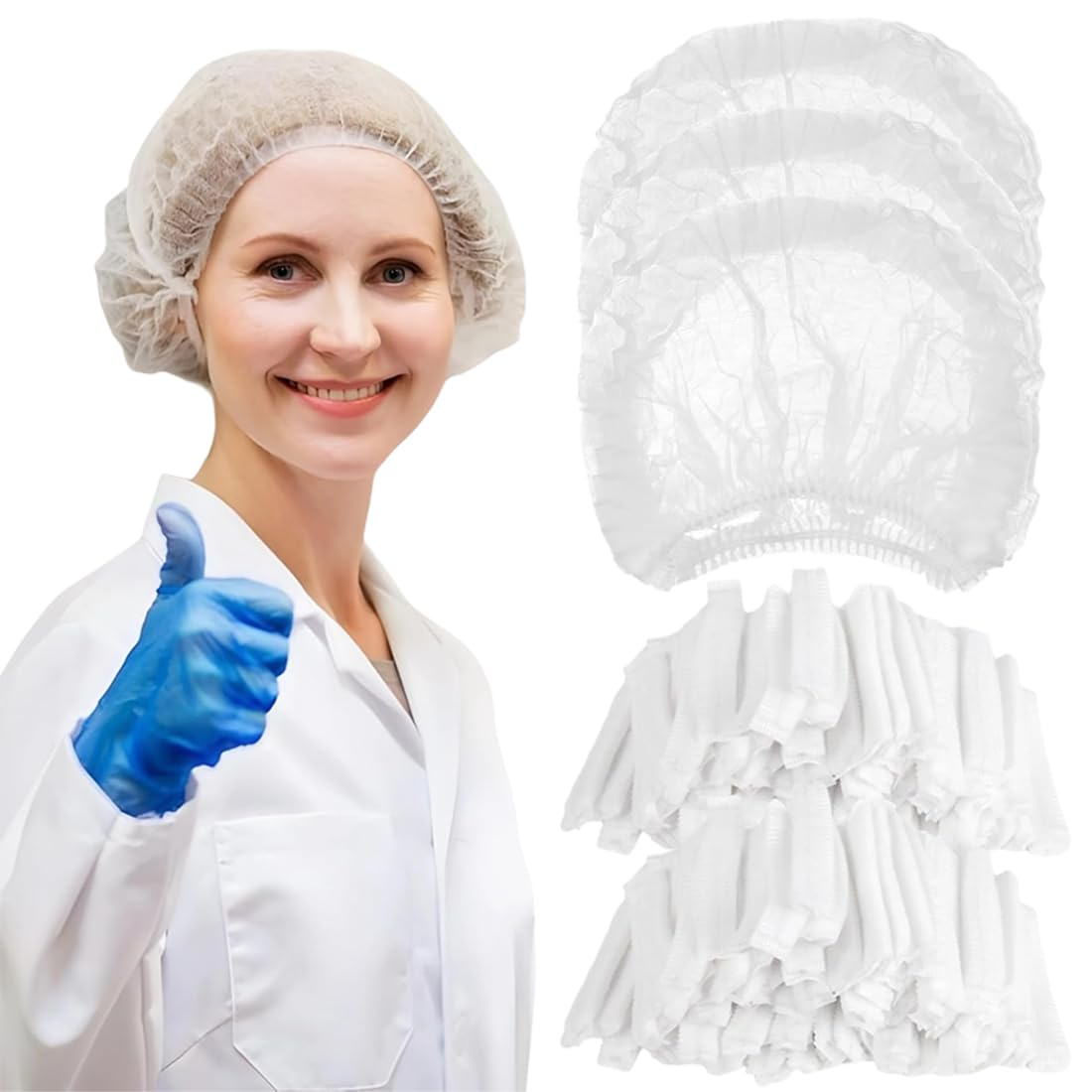 NHQZ Charlotte - Set di 100 charlotte mediche bianche, traspiranti e senza lattice, protezione professionale per capelli, cucina, medicina e industria alimentare