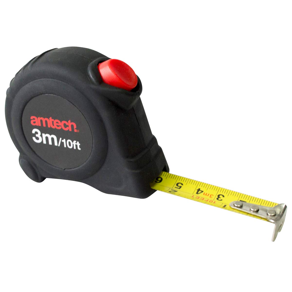 Amtech 3m Self Locking Measuring Tape, 16mm Blade with Belt Clip and Quick Return, Ideal for Compact Measuring Jobs in DIY and Trade Settings.