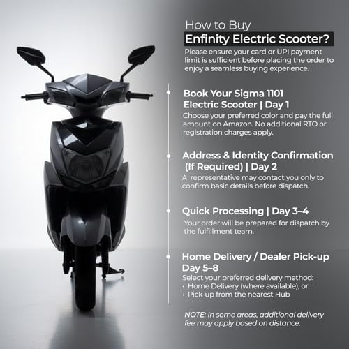 Image of Enfinity Sigma Low Speed Non-RTO Electric Scooter for Adults with 40-55km Range, Removable Lithium Ion Battery & Charger (Silver)