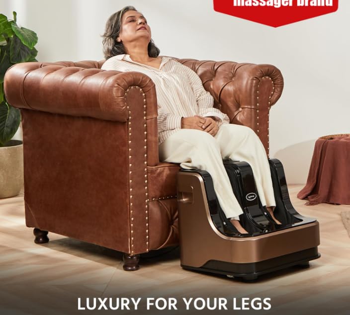 WTP Calf, Foot and Leg Massager Machine for Home - Pain Relief Massage for Legs - Heat + 4 Vibration Motors - Rolling, Kneading, and Shiatsu - Improve Blood Circulation, Dark Brown, 80W (LLM99)