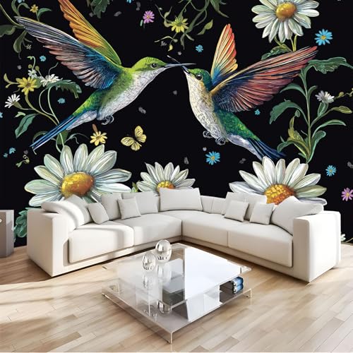 Papier peint panoramique colibri 3D pour masquer les imperfections de mur
