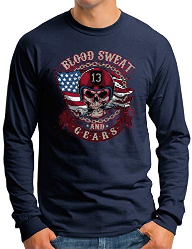 T-shirt manches longues homme OM3 moto tuning bleu marine taille XL