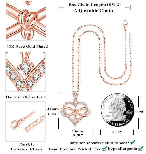 Heart Necklaces for Women Mom,Birthday Gifts for Wife Girlfriend,14K Gold /18K Rose Gold Infinity Necklace Womens Jewelry with Birthstone Pendant Necklaces4