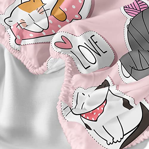 Cvhouse Cat Fitted Sheet Full Size,Cartoon Cat Bed Sheet Set For Kids Teens,Kawaii Bedding Set,1 Flat Sheet & 1 Fitted Sheet With 2 Pillow Cases - 4 Piece #TOP4