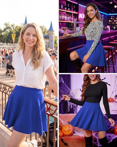Stelle Women Casual SkateSkirts with Shorts Underneath Basic Versatile Flared Mini Skorts（Cobalt Blue,S） — view 6