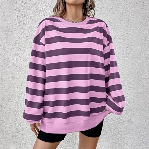 Sweat-shirt violet femme imprimé rayé coupe ample collection 2024 - 2