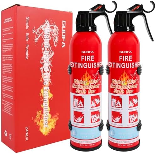 guofa Fire Extinguisher for Home – Car Kitchen Fire Extinguishers Mount, 2 Pack Portable Water-Based Fire Extinguisher for A B C K Fire Type, Used for House Vehicle Marine Boat Garage