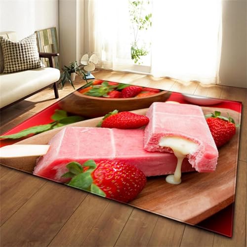 Rosa Eis, Rote Früchte, Erdbeere Teppich Kinderteppich Wohnzimmerteppich Schlafzimmerteppich...