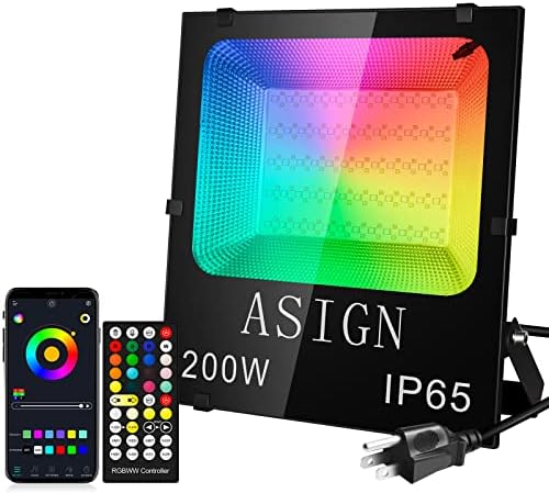 ASIGN 200W Bluetooth Control RGB LED Floodlight Outdoor&Indoor Waterproof Color Changing Floodlight Wall Washer Light for Home Decor Outdoor Featival Decoration