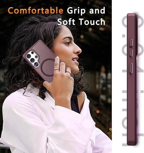 Image of Elzzi Magnetic Guard Designed for Samsung S25 Ultra Case Translucent Matte Hard PC + TPU Back Cover [Compatible with MagSafe] Anti-Scratch Phone Case (Wine Red)