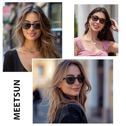 MEETSUN Classic Polarized Sunglasses for Women Men Trendy Retro Vintage Sun Glasses for Driving UV Protection 3 Pack Black Leopard Brown Grey — view 2