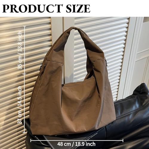 Image of Slouchy Tote Bag for Women Large Nylon Shoulder Bag with Multiple Pockets Crescent Bag Underarm Hobo Bag for Travel Gym