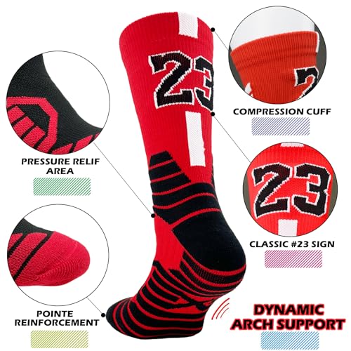 3 Pairs Basketball Crew Socks, 23 Mens Athletic Sock with Shoelace Bracelets, League Team Sports-Star-Fans Gift3