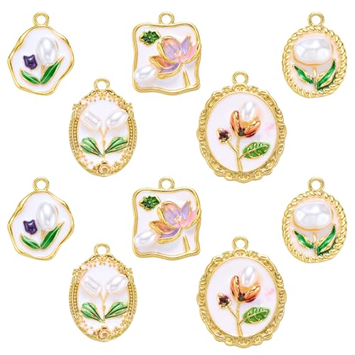 COGCHARGER 10Pcs 5 Styles Oil Painting Flower Charms for Jewelry