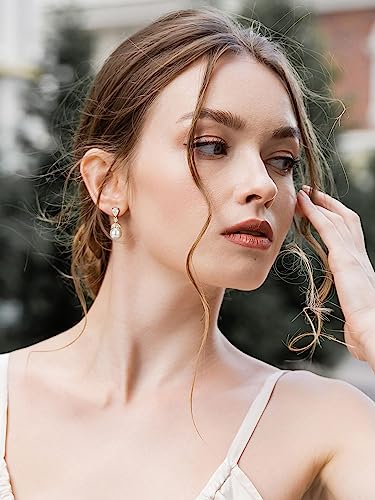 SWEETV Cubic Zirconia Pearl Drop Wedding Earrings for Brides, Ivory Bridal Pearl Earrings for Bridesmaid Jewelry Gift3