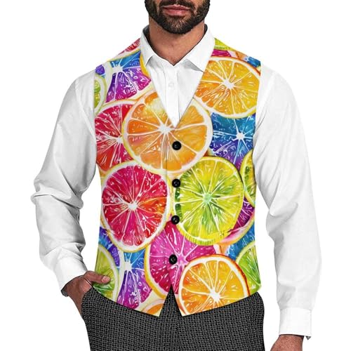 Colorful Lemon Fruit Novelty Men's Suit Vest Casual Formal Dress Vests Business Waistcoat