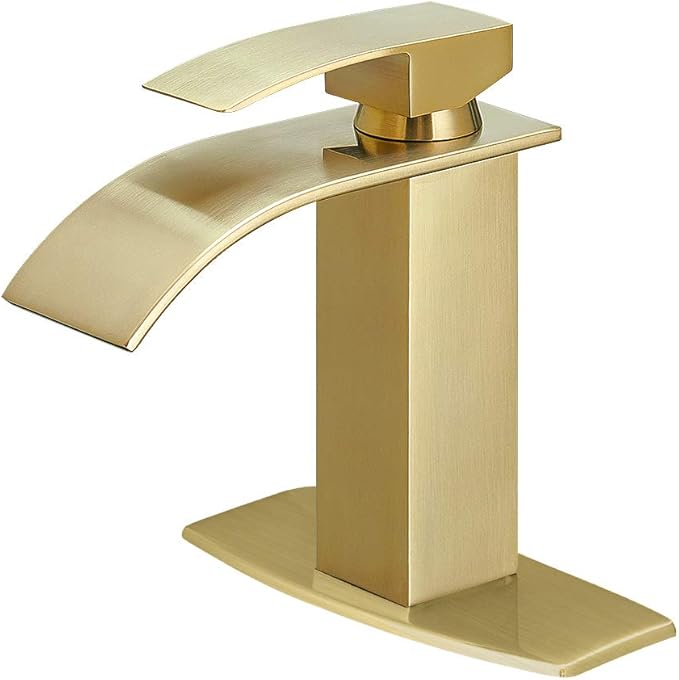 BESy Waterfall Spout Bathroom Faucet, Single Handle Bathroom Sink