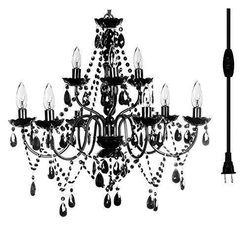 Image of The Original Gypsy 9-Light Plug-in Crystal Swag Chandelier, Black