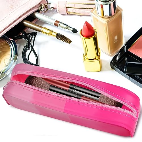 Image of Silicone Pencil Case Pouch Bag Candy Color Pencil Case Cute Pen Case Silicone Pencil Case Small Cute Aesthetic Zipper Pencil Pouch for Travel Cosmetics Makeup (Pink)
