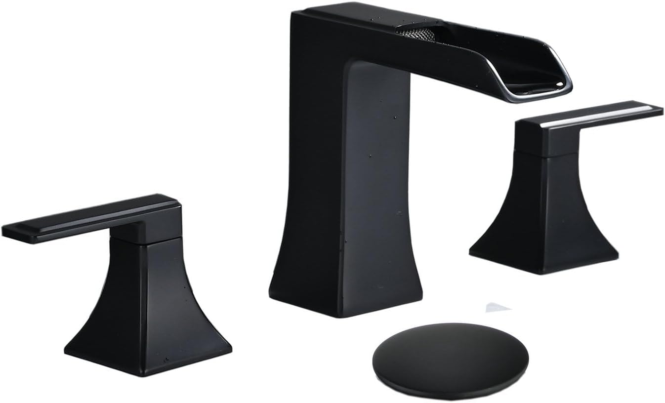 HOIGY Waterfall Bathroom Faucet, Brass Widespread Black Faucet Bathroom, 4-8 Inch Bathroom Sink ...