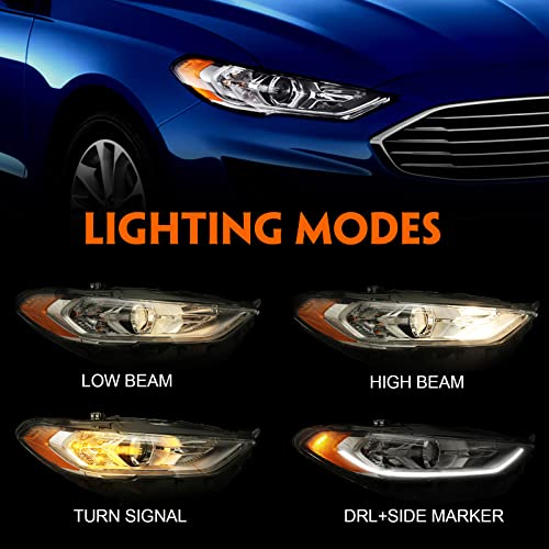 Fione For Ford Fusion Headlight Assembly 2017 2018 2019 2020 Halogen Projector Headlamp Replacement Chrome Housing Front Lamp Right Passenger Side Rh Hs7Z13008G #TOP5