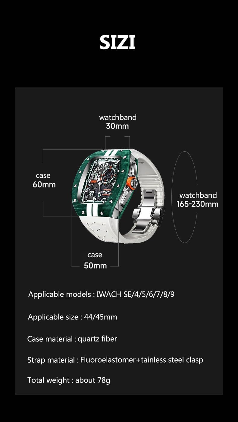 Bands Compatible With Quartz Fiber Apple Watch 9/8/7/SE Series 45mm/44mm Green Case For Men, M1 Sport Series Rugged Case Protective Cover For iWatch SE2/6/SE3/5/4/3 44/45mm Men Green Apple Watch Case Aluminum Frame White Watch Strap