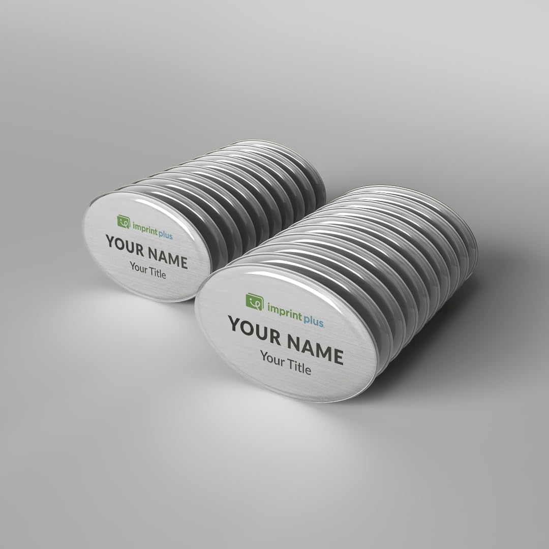 The Mighty Badge Oval Magnetic Name Tags & Name Badges, 20 Badge Kit of Reusable Name Tags, Secure Magnetic Hold, Badge Inserts - 1.7 x 2.6, Silver, Laser Printer Compatible