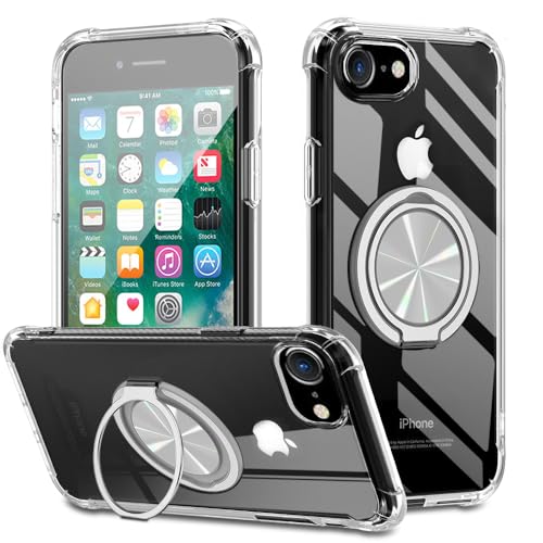 iPhone SE ケース 第2世代 第3世代 iphone8 iphone7 ケース 用 ケース 360°回転スタンド リング付き カバー スタンド機能 縦横両対応 TPU 保護ケース カバー背面 シェル クバー ソフト 防指紋 ストラップホール付き 透明シェル アイフォンSE3 SE2 7 8 スマホケース 透明