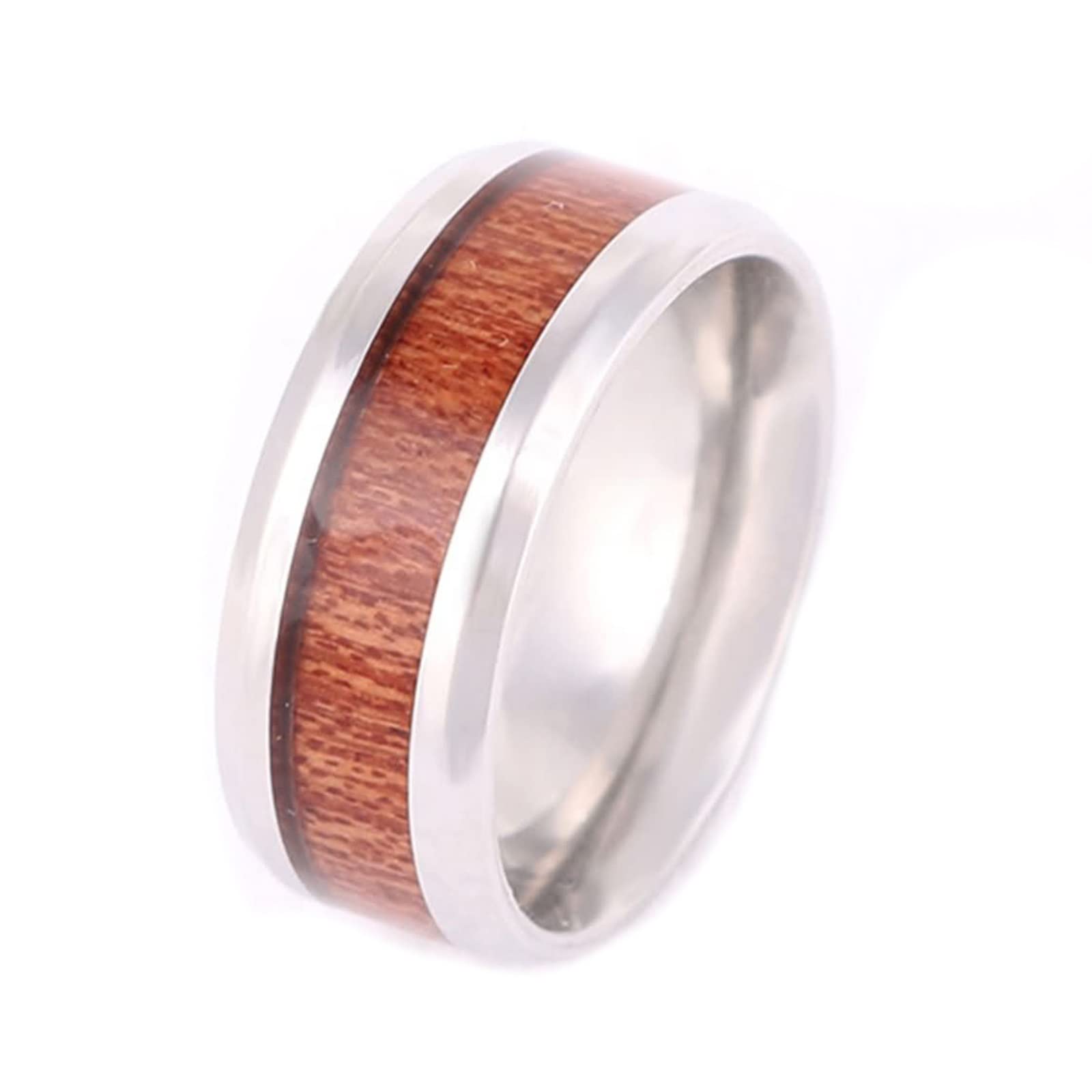 Anello Carburo di Tungsteno Uomo Anello da Unisex con Intarsio di Legno Anelli Fidanzamento Incisione 8MM Anello Nuziale Argento Marrone Misura 12-31