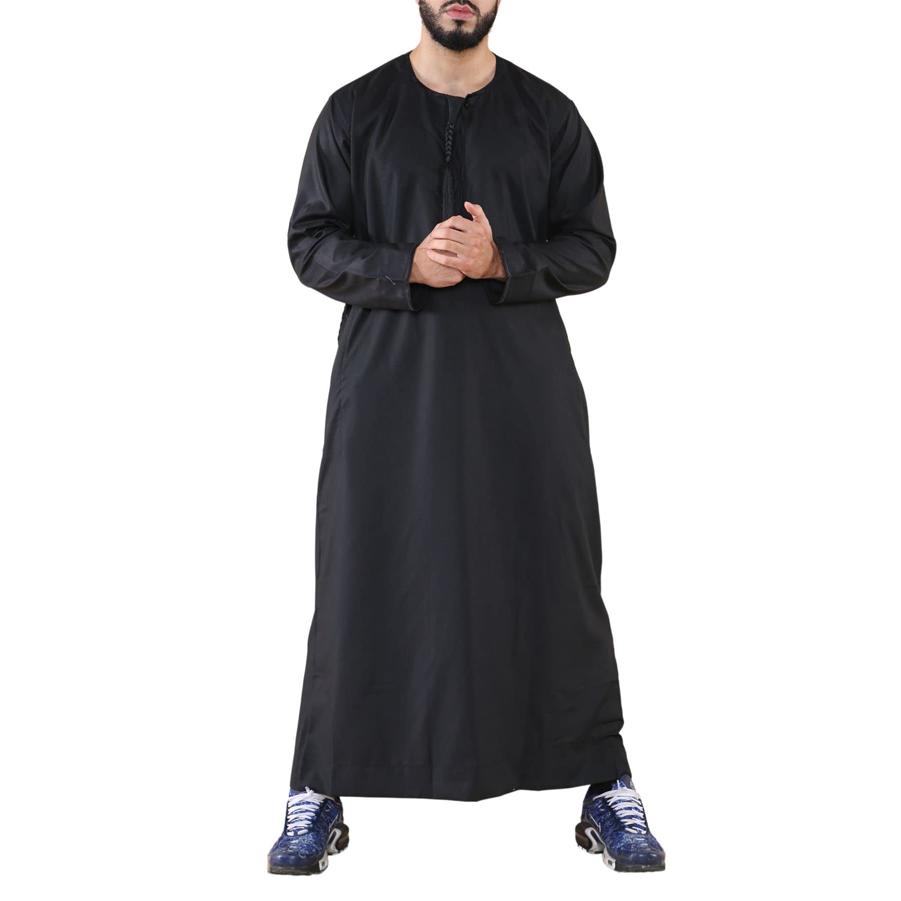 TruClothing Mens Thobe Jubba Islamic Clothing Muslim Kaftan Emirati Omani Robe Arab Tassel - Black XL - 58