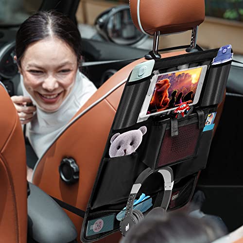 Annmore Auto Organizer für Toniebox Starterset, Kinder Rücksitzschoner mit Halter für 10 Zoll Tablet, Sitzschutz Rückseite, Schwarz, 1 Stück