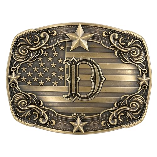 Image of Cowboy Belt Buckle for Men Vintage Western Rodeo Texas Initial Letter ABCDJMR to Z Belt Buckles