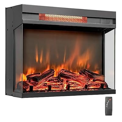 COSTWAY 3-Sided Electric Fireplace Insert with Remote Control, 23-inch Log Heater with Thermostat, Adjustable Brightness, 8H Timer, Overheat Protection, Fireplace Heater for Indoor Use, 1500W