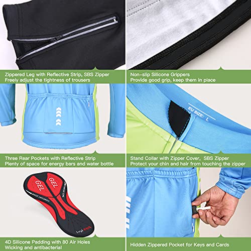 Qudai Conjunto de roupas de ciclismo de inverno masculino manga longa à prova de vento de lã térmica