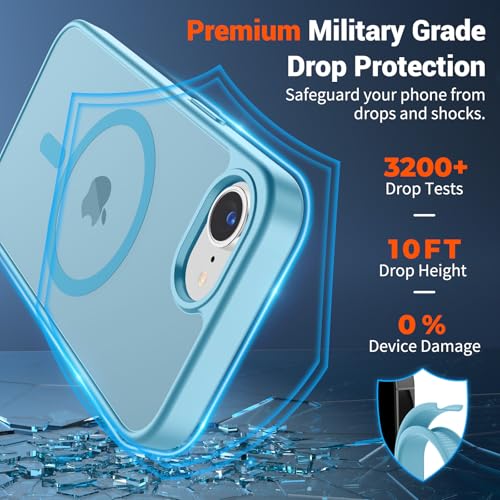 Image of SUPFINE Magnetic for iPhone 17e Case /iPhone 16e Case (Compatible with MagSafe) (Military Grade Drop Protection) Slim Translucent Matte Shockproof with Anti-Fingerprint Phone Case,Light Blue